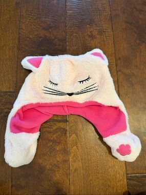 Kids Pink Cat Ear Plush Beanie Hat